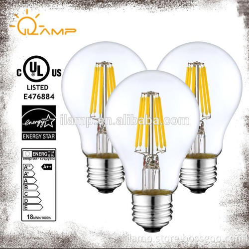 6W A19 led filament bulb,UL CUL dimmable 8w AC120V led light, all glass 4w decorative filament led lamp
